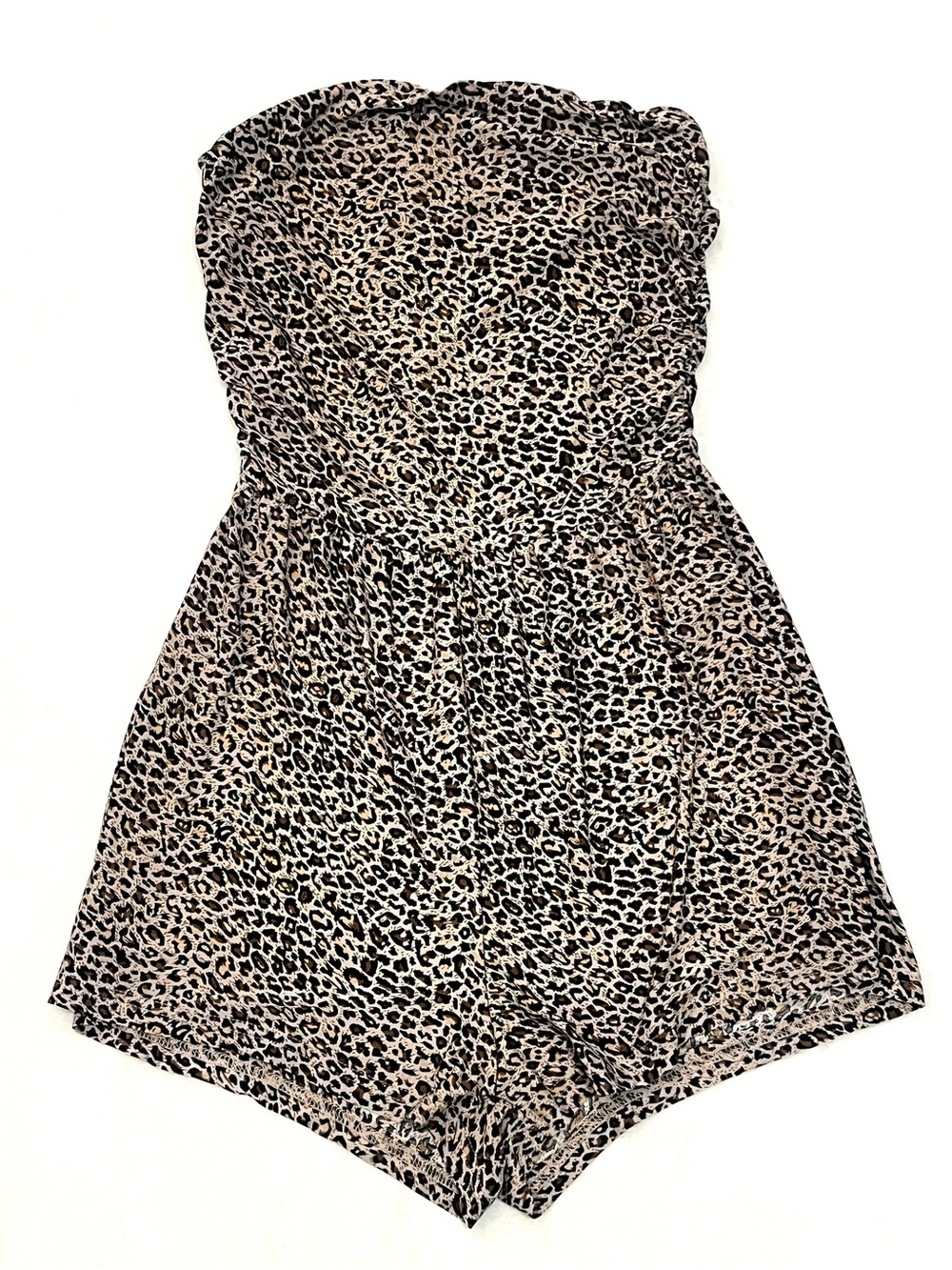 SHEIN Strapless Leopard Print Romper in Brown Beige & Black Summer Outfit Medium
